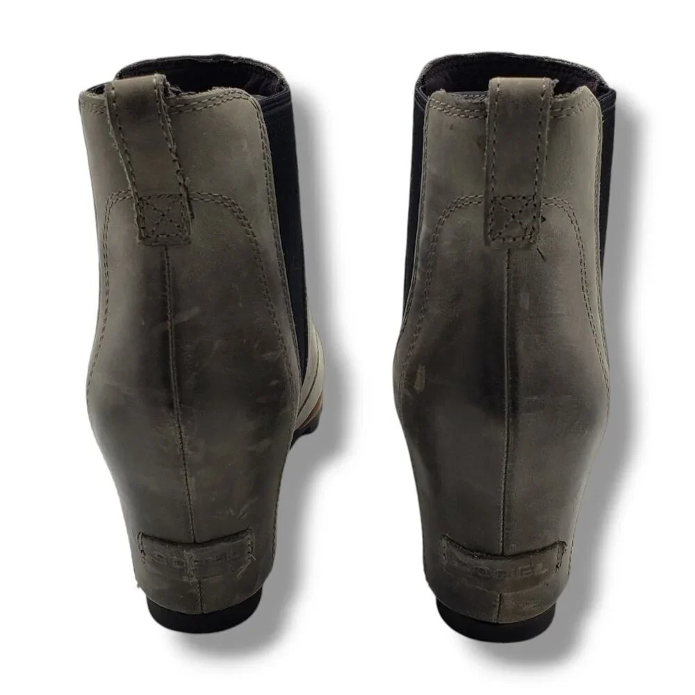 Sorel Lea Wedge‎ Chelsea Boots Womens 11 Waterproof Leather NL2704-089 Grey
